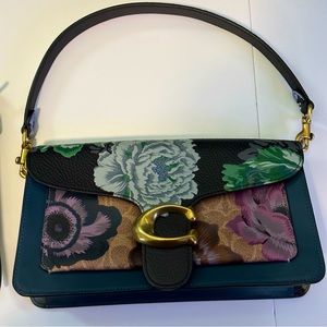 Coach leather purse Navy blue with printed multi colored flowers